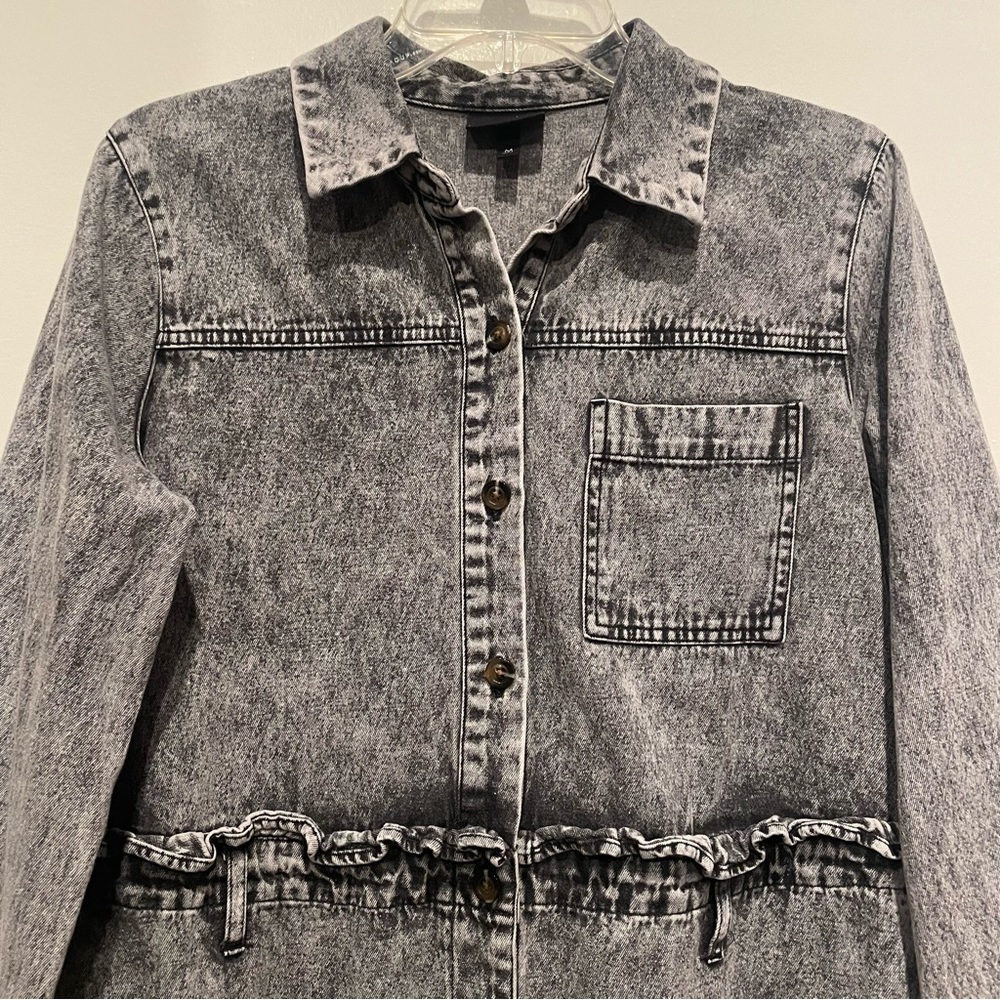 Who what wear Acid Wash Distressed Denim Shirt Dress Size Medium - Picture 5 of 11
